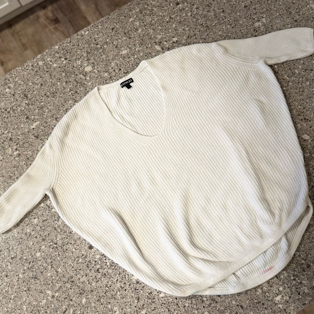 Express Women's Oversized White Sweater - Size XS